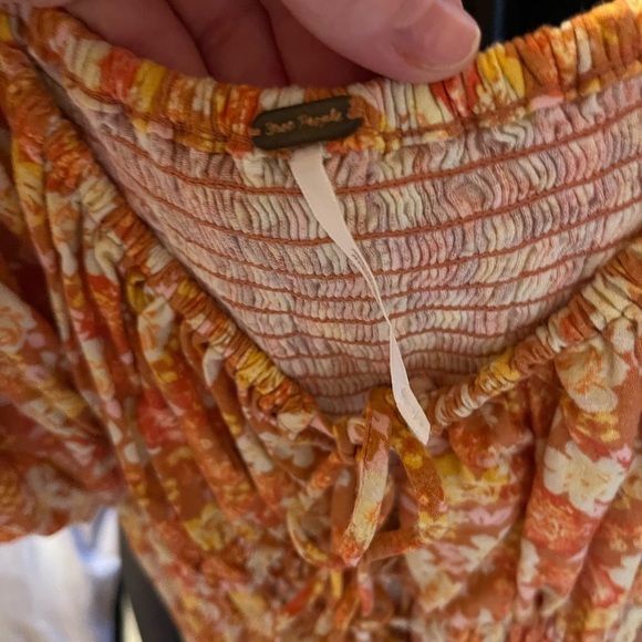 Free People Orange Floral Puff Sleeve Dress - Picture 4 of 6